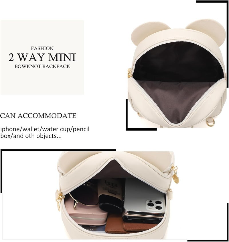 KL928 Girls Mini Backpack Bowknot Polka Dot Cute Small Daypacks Convertible Shoulder Bag Purse for Women - Image 4